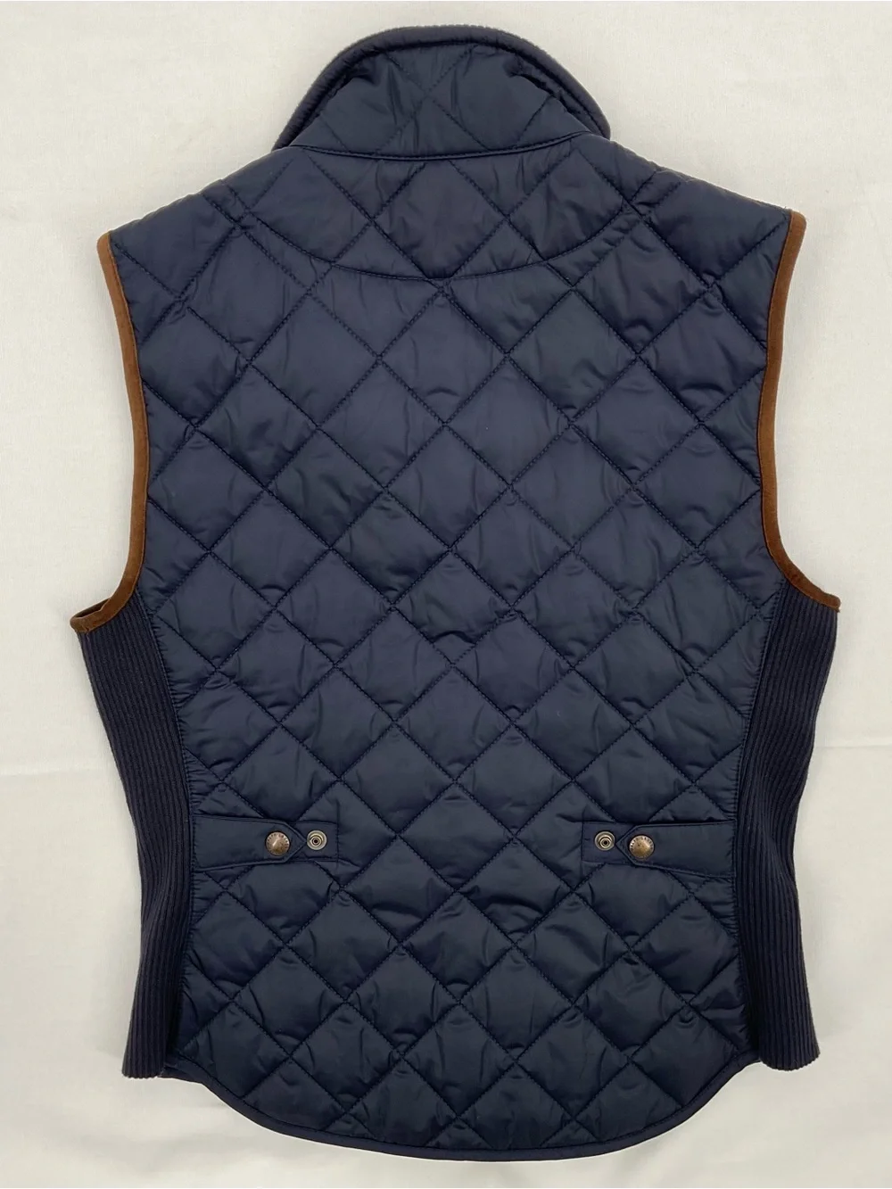 Polo Ralph Lauren Crest Quilted Vest Navy Suede Trim Equestrian Womens Small - Picture 14 of 16